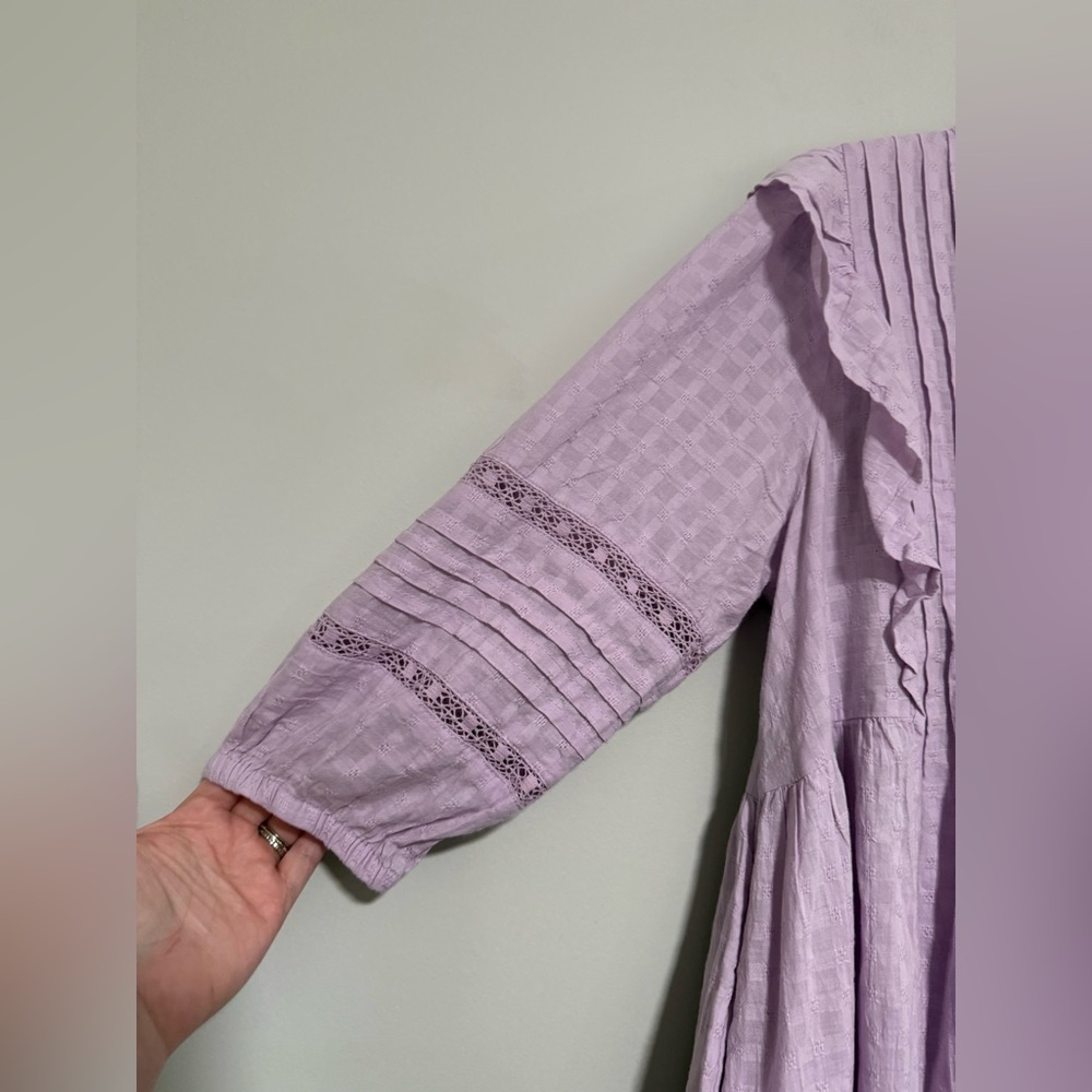 American Eagle Purple Tiered Peasant Mini Dress Size Medium Cottagecore Prairie - Picture 4 of 10